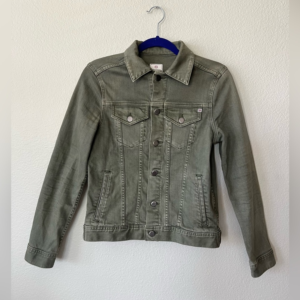AG Adriano Goldschmied Olive Green Distressed Jean Jacket Women's Size M
